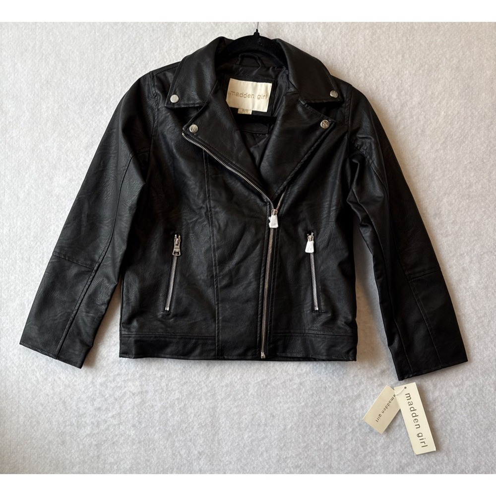 NWT Madden Girl Black Faux Leather Moto Jacket 10/12 Biker Motorcycle Streetwear